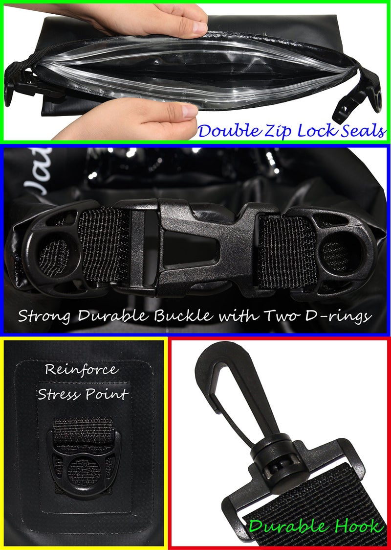 Freegrace Waterproof Dry Bags Set Of 3 Dry Bag With 2 Zip Lock Seals & Detachable Shoulder Strap, Waist Pouch & Phone Case - Can Be Submerged Into Water - For Swimming (Black, 10L) - Image 3